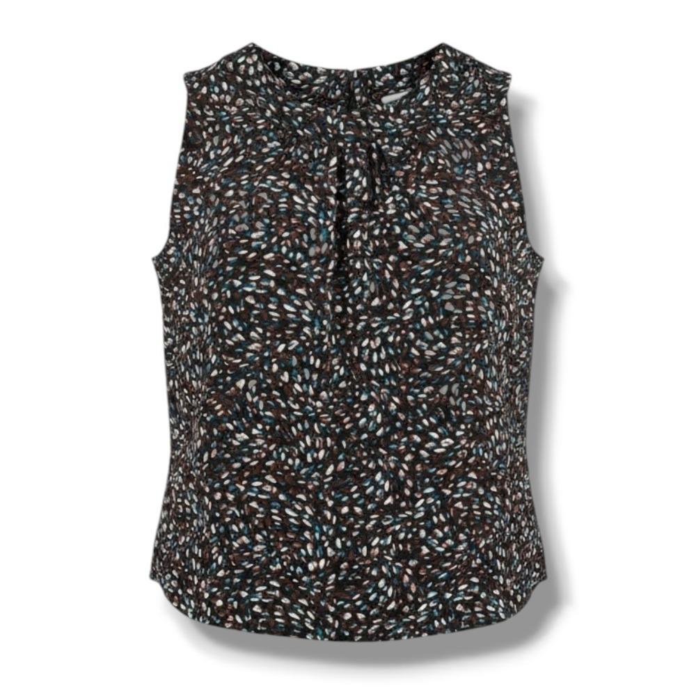 Evereve Abstract‎ Brushstroke Print Pleated Neck Sleeveless Blouse Large